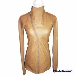 Rick Owens Calf Leather Asymmetrical Zip Jacket in Tan Honey Size 4